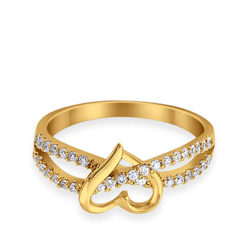 Wedding Infinity Heart Promise Ring Round Yellow Tone, Simulated Cubic Zirconia  925 Sterling Silver